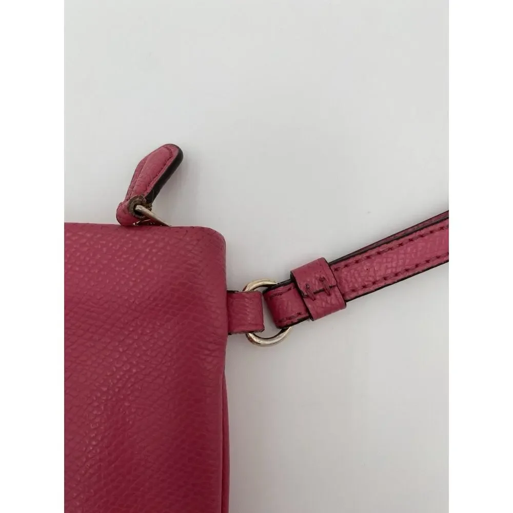 COACH Wristlet Pink Crossgrain Leather Large 9” X 5” Clutch Zip Card Slots NY